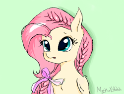 Size: 924x700 | Tagged: safe, artist:mysticalsketch, imported from derpibooru, fluttershy, pony, alternate hairstyle, braid, cute, equestria girls ponified, female, ponified, ribbon, shyabetes, solo