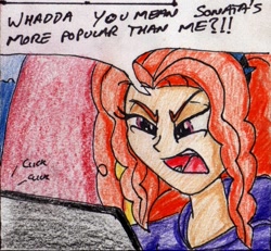 Size: 1095x1010 | Tagged: safe, artist:40kponyguy, derpibooru exclusive, imported from derpibooru, adagio dazzle, equestria girls, rainbow rocks, angry, computer, rant, traditional art