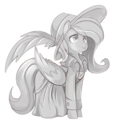 Size: 1119x1203 | Tagged: safe, artist:ende26, imported from derpibooru, fluttershy, clothes, dress, female, monochrome, solo