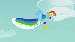 Size: 1366x768 | Tagged: safe, imported from derpibooru, screencap, rainbow dash, suited for success, clothes, dress, female, flying, gala dress, rainbow dash always dresses in style, solo