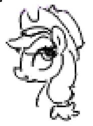 Size: 356x482 | Tagged: safe, artist:fatalqueef, imported from derpibooru, applejack, female, flockmod, lowres, monochrome, solo