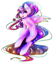 Size: 1402x1660 | Tagged: safe, artist:koveliana, imported from derpibooru, twilight sparkle, alicorn, pony, alternate hairstyle, chest fluff, chromatic aberration, color porn, female, mare, solo, twilight sparkle (alicorn)