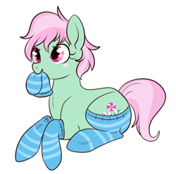 Size: 500x496 | Tagged: safe, artist:lulubell, imported from derpibooru, minty, earth pony, pony, clothes, female, g3, g3 to g4, g4, generation leap, simple background, socks, solo, striped socks, that pony sure does love socks, transparent background