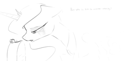 Size: 1400x677 | Tagged: safe, artist:darkflame75, imported from derpibooru, princess luna, lunadoodle, female, immortality blues, monochrome, solo