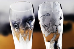 Size: 1600x1067 | Tagged: safe, artist:rtry, artist:rtryart, imported from derpibooru, nightmare moon, princess celestia, princess twilight sparkle (episode), craft, engraving, glass
