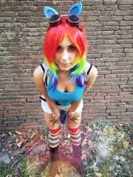 Size: 774x1032 | Tagged: safe, artist:yeonlang, imported from derpibooru, rainbow dash, human, black underwear, bra strap, cleavage, clothes, cosplay, female, irl, irl human, photo, solo, tanktop, underwear