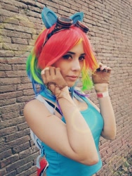 Size: 774x1032 | Tagged: safe, artist:yeonlang, imported from derpibooru, rainbow dash, human, black underwear, bra strap, clothes, cosplay, irl, irl human, photo, solo, tanktop, underwear