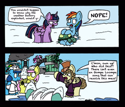 Size: 2480x2117 | Tagged: safe, artist:bobthedalek, imported from derpibooru, rainbow dash, tank, twilight sparkle, oc, unnamed oc, alicorn, pegasus, pony, tortoise, tanks for the memories, charlie and the chocolate factory, comic, crossover, female, male, mare, nope, roald dahl, stallion, twilight sparkle (alicorn), weather factory, weather factory uniform, willy wonka, willy wonka and the chocolate factory