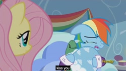 Size: 2560x1430 | Tagged: safe, imported from derpibooru, screencap, fluttershy, rainbow dash, tank, tanks for the memories, crying, meme, rainbow dash's house, youtube caption