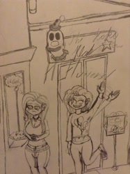 Size: 1936x2592 | Tagged: safe, artist:killerkool99, deleted from derpibooru, imported from derpibooru, fluttershy, pinkie pie, trixie, human, breasts, busty fluttershy, female, humanized, koko the clown, monochrome, pencil drawing, traditional art