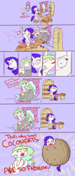 Size: 2567x6000 | Tagged: safe, artist:poptart36, imported from derpibooru, princess celestia, rainbow dash, rarity, banana magic, coconut, comic, context is for the weak, defenestratia, defenestration, dialogue, duo, majestic as fuck, tasty fruit, transformation, wat