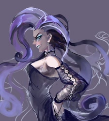 Size: 900x1000 | Tagged: safe, artist:han_hyui, imported from derpibooru, nightmare rarity, human, breasts, choker, clothes, dress, ear piercing, earring, eyeshadow, female, fingerless elbow gloves, glare, humanized, lipstick, looking at you, piercing, sideboob, solo