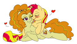 Size: 1012x583 | Tagged: safe, artist:catlover1672, imported from derpibooru, adagio dazzle, sunset shimmer, pony, unicorn, blushing, duo, face licking, female, heart, lesbian, licking, ponified, shipping, sunsagio