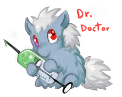 Size: 540x429 | Tagged: safe, artist:squeakyfriend, imported from derpibooru, oc, oc only, oc:doctor crazystein, fluffy pony, hugbox, syringe