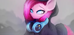 Size: 1800x845 | Tagged: safe, artist:sverre93, imported from derpibooru, pinkie pie, earth pony, pony, clothes, female, headphones, jacket, no pupils, solo
