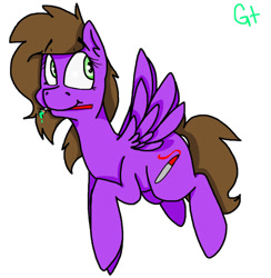 Size: 883x905 | Tagged: safe, artist:galienyancats, imported from derpibooru, oc, oc only, oc:befish, pegasus, pony, mouth hold, paintbrush, simple background, solo, spread wings, white background, wings