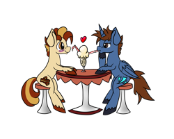 Size: 999x799 | Tagged: safe, artist:atdragon, imported from derpibooru, oc, oc only, oc:headlong flight, oc:pan sizzle, alicorn, earth pony, pony, alicorn oc, blushing, gay, heart, male, milkshake, sharing a drink, shipping, stallion, straw, tsilong, unshorn fetlocks