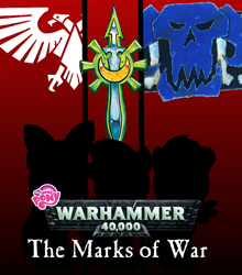 Size: 910x1035 | Tagged: safe, imported from derpibooru, apple bloom, scootaloo, sweetie belle, eldar, ork, craftworld eldar, cutie mark crusaders, fanfic art, fanfic cover, imperium of man, warhammer (game), warhammer 40k