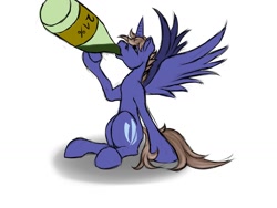 Size: 1032x774 | Tagged: safe, artist:xormak, imported from derpibooru, oc, oc only, oc:headlong flight, alicorn, alcohol, alicorn oc, drunk, horn, solo, wings