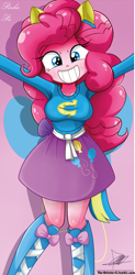 Size: 648x1321 | Tagged: safe, artist:the-butch-x, imported from derpibooru, pinkie pie, equestria girls, beautiful, beautiful x, breasts, busty pinkie pie, clothes, cute, diapinkes, dress, female, solo, wondercolt ears, wondercolts, wondercolts uniform