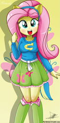 Size: 645x1321 | Tagged: safe, artist:the-butch-x, imported from derpibooru, fluttershy, equestria girls, beautiful, beautiful x, clothes, cute, female, looking at you, shyabetes, skirt, smiling, solo, sweater, sweatershy, wondercolt ears, wondercolts