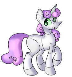 Size: 540x576 | Tagged: safe, artist:woogiegirl, imported from derpibooru, sweetie belle, pony, robot, unicorn, female, filly, foal, hooves, horn, raised hoof, simple background, solo, sweetie bot, transparent background