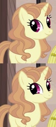 Size: 423x960 | Tagged: safe, artist:unoriginai, edit, imported from derpibooru, pony, the cutie map, amber tresses, background pony, blank flank, comparison, cute, in our town, smiling