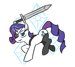 Size: 733x659 | Tagged: safe, artist:jargon scott, imported from derpibooru, rarity, alternate universe, clothes, cutie mark, eyepatch, female, levitation, lidded eyes, magic, magic aura, socks, solo, stockings, sword, sword rara, telekinesis, weapon