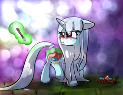 Size: 928x725 | Tagged: safe, artist:celerypony, imported from derpibooru, oc, oc only, oc:celery, pony, unicorn, :t, bodypaint, butt, celery, colored, cute, easter, egg, embarrassed, floppy ears, frown, funny, glare, holiday, levitation, long mane, looking back, magic, mane, paint, paint on fur, plot, raised hoof, raised leg, solo, telekinesis