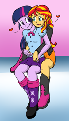 Size: 407x712 | Tagged: safe, artist:catlover1672, imported from derpibooru, sunset shimmer, twilight sparkle, equestria girls, rainbow rocks, female, heart, hug, hug from behind, lesbian, shipping, sunsetsparkle, twilight sparkle (alicorn)