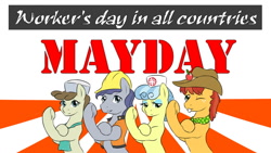 Size: 920x518 | Tagged: safe, artist:sewlde, imported from derpibooru, nurse coldheart, nurse snowheart, roma, oc, earth pony, pony, female, hard hat, hat, international worker's day, male, mare, may day, stallion, worker's day