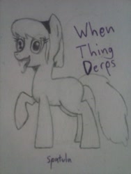 Size: 960x1280 | Tagged: safe, artist:spatula, imported from derpibooru, oc, oc only, oc:amber rose (thingpone), oc:thingpone, derp, eldritch abomination, solo, traditional art