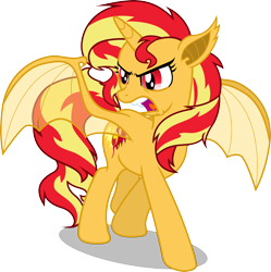 Size: 2990x3000 | Tagged: dead source, safe, artist:theshadowstone, imported from derpibooru, sunset shimmer, alicorn, bat pony, bat pony alicorn, pony, alicornified, bat ponified, female, mare, race swap, shimmerbat, shimmercorn, simple background, solo, transparent background