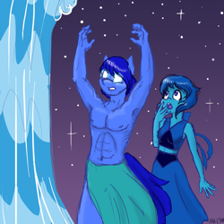 Size: 1280x1280 | Tagged: safe, artist:naomiknight17, imported from derpibooru, oc, oc:agua, anthro, earth pony, armpits, askthesixelementals, clothes, crossover, gem (race), hydrokinesis, lapis lazuli (steven universe), midriff, partial nudity, skirt, steven universe, topless, water, waterbending