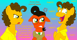 Size: 1024x531 | Tagged: safe, artist:crazynutbob, imported from derpibooru, cheese sandwich, oc, oc:tomato sandwich, annoyed, clone, derp, duality, party, self ponidox