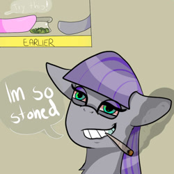 Size: 1000x1000 | Tagged: safe, artist:kennyteya, imported from derpibooru, maud pie, pinkie pie, drugs, marijuana, pun, red eyes, stoned