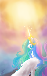 Size: 800x1300 | Tagged: safe, artist:divlight, imported from derpibooru, princess celestia, alicorn, pony, eyes closed, female, magic, solo, sun, sun work