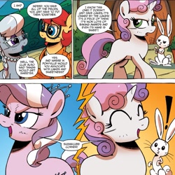 Size: 1397x1397 | Tagged: safe, idw, imported from derpibooru, angel bunny, diamond tiara, prancy drew, silver spoon, sweetie belle, spoiler:comic, spoiler:comicff16