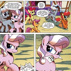 Size: 1397x1413 | Tagged: safe, idw, imported from derpibooru, apple bloom, diamond tiara, prancy drew, scootaloo, silver spoon, spoiler:comic, spoiler:comicff16