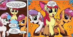 Size: 1397x711 | Tagged: safe, idw, imported from derpibooru, apple bloom, pinkie pie, scootaloo, sweetie belle, spoiler:comic, spoiler:comicff16, cutie mark crusaders