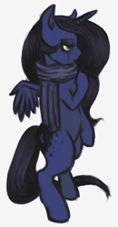 Size: 553x1060 | Tagged: safe, artist:rubyteeth, imported from derpibooru, princess luna, pony, bipedal, clothes, female, scarf, solo