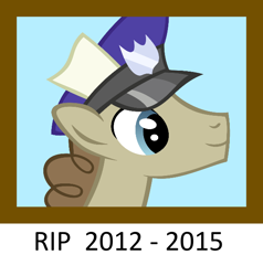 Size: 600x630 | Tagged: safe, edit, edited screencap, imported from derpibooru, screencap, parcel post, post haste, earth pony, pony, make new friends but keep discord, bust, death, good night sweet prince, male, meta, rest in peace, sad, stallion