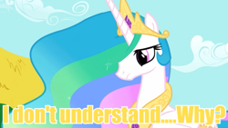 Size: 595x335 | Tagged: safe, imported from derpibooru, screencap, princess celestia, female, image macro, meme, solo, yellow text