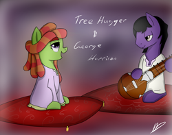 Size: 2203x1738 | Tagged: safe, artist:neighday, imported from derpibooru, tree hugger, make new friends but keep discord, george harrison, pillow, sitar