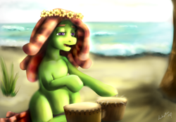 Size: 1024x714 | Tagged: safe, artist:zimmyrose, imported from derpibooru, tree hugger, pony, make new friends but keep discord, bongo drums, bongos, drums, female, musical instrument, solo