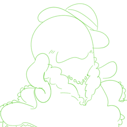 Size: 700x700 | Tagged: safe, artist:goat train, imported from derpibooru, smooze, make new friends but keep discord, :3, chains, hat, monochrome, necklace, pimp, simple background, sketch, solo