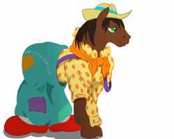 Size: 2500x2000 | Tagged: safe, artist:penny, imported from derpibooru, trouble shoes, earth pony, pony, appleoosa's most wanted, clothes, clown outfit, hat, male, rodeo clown, shoes, simple background, solo, stallion, white background