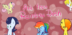 Size: 1024x497 | Tagged: safe, artist:lrusu, imported from derpibooru, fluttershy, rainbow dash, soarin', spitfire, surprise, ask teen rainbow dash, ask, banner, blushing, female, male, shipping, soarindash, straight, tumblr