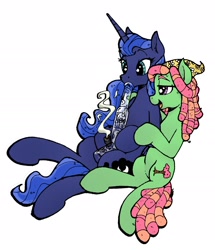 Size: 1913x2228 | Tagged: safe, artist:selenophile, imported from derpibooru, princess luna, tree hugger, make new friends but keep discord, bong, drugs, marijuana, simple background, sitting, struggle with technology