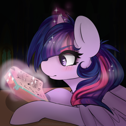 Size: 1000x1000 | Tagged: dead source, safe, artist:chocolateponi, imported from derpibooru, twilight sparkle, alicorn, pony, book, female, magic, mare, solo, telekinesis, twilight sparkle (alicorn)